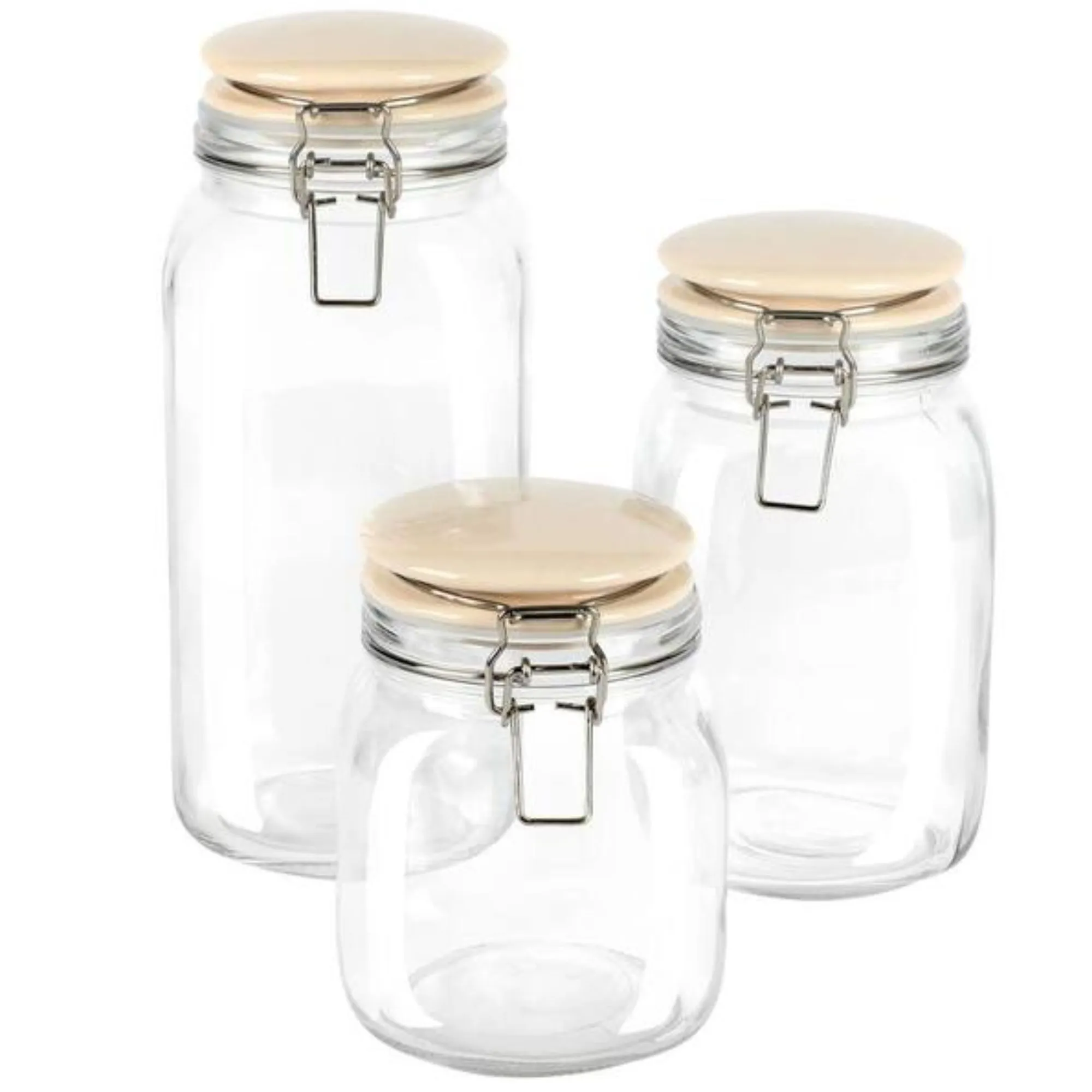 Rindleton 3-delt glassbeholdersett med keramiske lokk i off-white' loading='lazy' title=