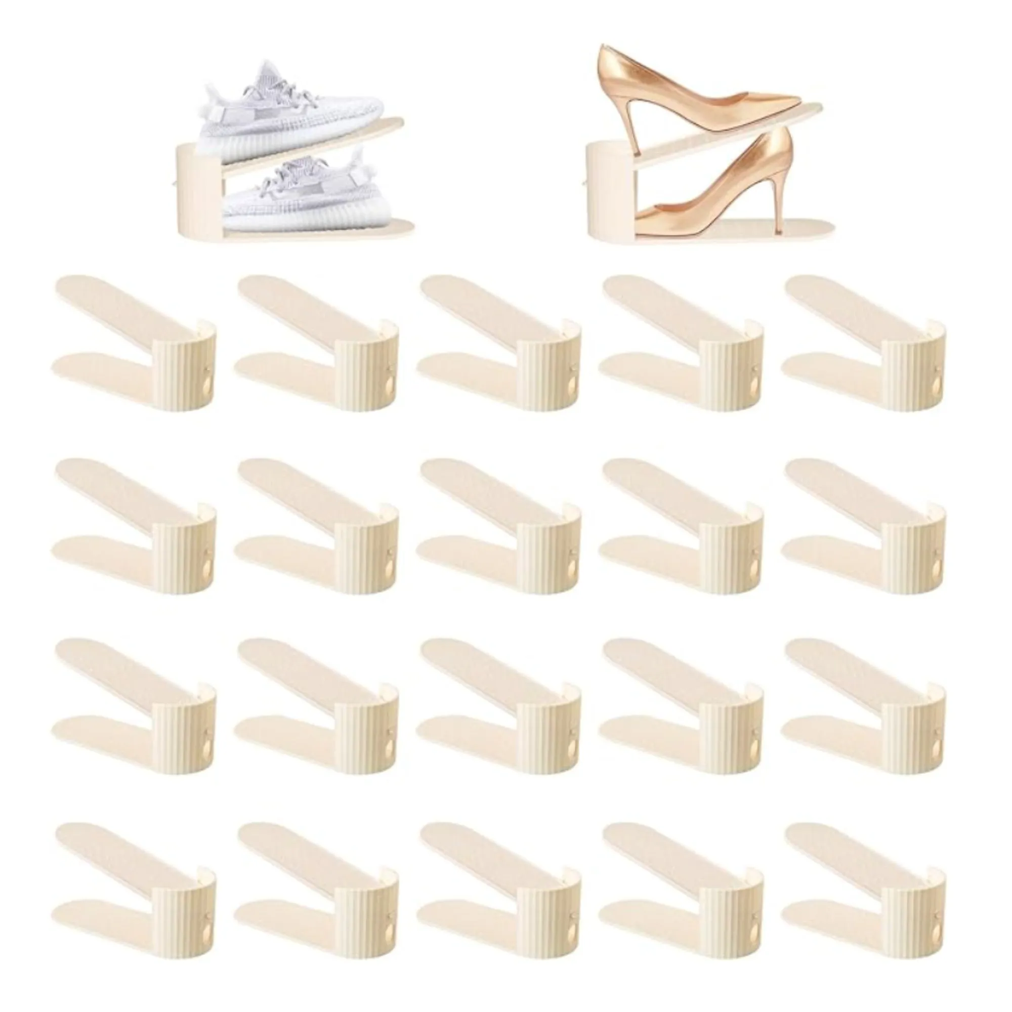 Organizer per slot per scarpe da 20 pezzi Supporti per impilatore di scarpe per un paio di scarpe Ispessimento regolabile Doppio strato 50% Salvaspazio per scarpe Riser per armadio Bianco' loading='lazy' title=