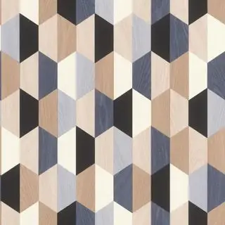 papier peint géométrique en bleu, marron et gris