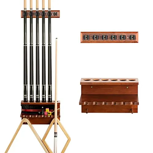 Extcct 壁掛けプールスティックホルダー - ビリヤードプールキューラック 硬材プールキューセットホルダー 6本のキュースティック用 収納プールテーブルアクセサリー 機器オーガナイザー' loading='lazy' title=