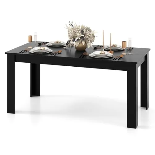 Giantex jedálenský stôl pre 6 obdĺžnikových kuchynských stolov s kapacitou 330 libier Stabilná štruktúra 63 L x 31,5 W x 30 h Veľké stredové stoly na večere na večeru jedáleň Čierna' loading='lazy' title=