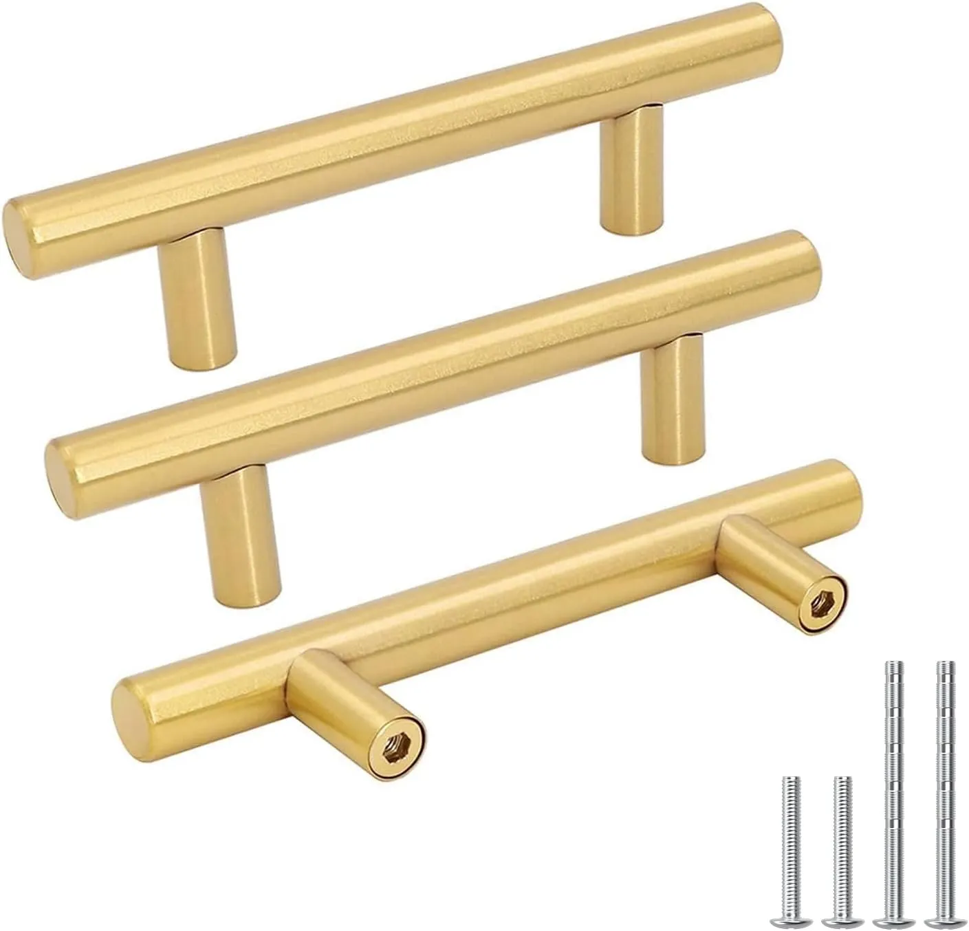 Goldenwarm 10er-Pack goldene Schrankgriffe aus gebürstetem Messing, Schubladengriffe, goldene Schrankgriffe, 7,6 cm – Küchentürgriffe und Knöpfe, Badezimmer, Schlafzimmer, Möbelknöpfe aus Edelstahl' loading='lazy' title=