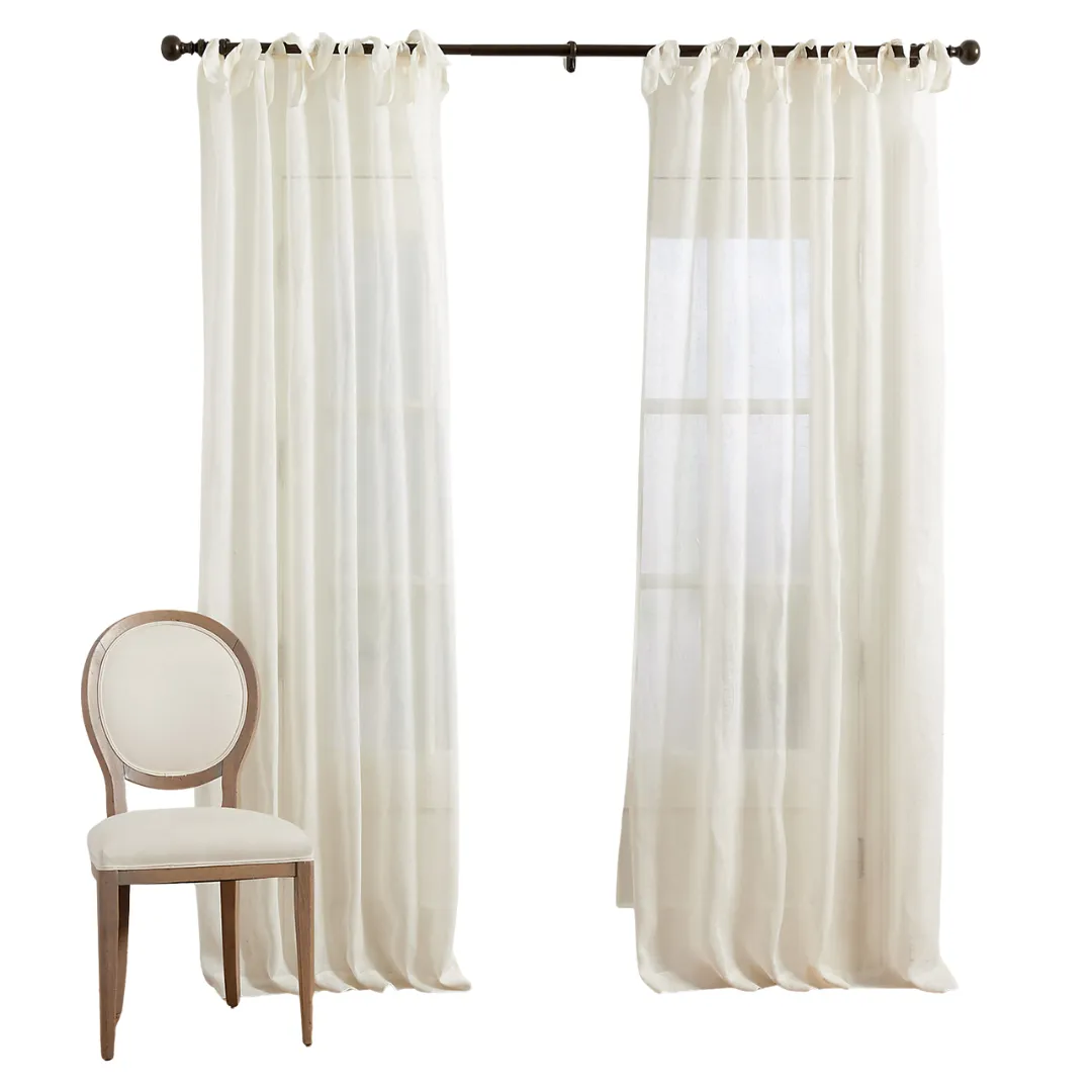 Painel de cortina superior com gravata transparente de linho' loading='lazy' title=