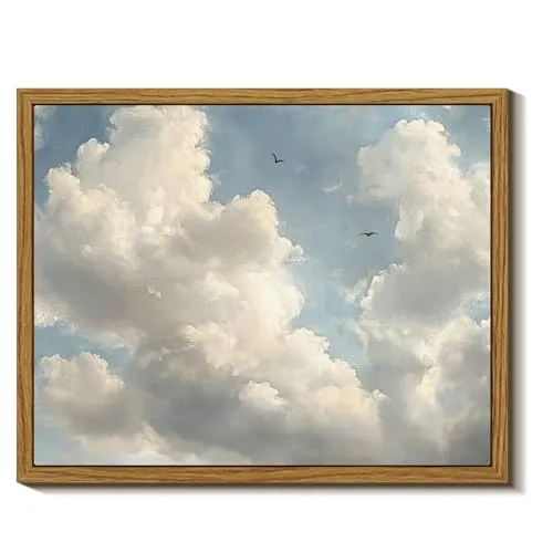 Insimsea Arte de parede emoldurada para sala de estar Decoração de parede em tela de nuvem Quarto Nublado Arte retrô Pinturas a óleo Galeria de impressões Boho Vintage Cloudscape Pássaros voando Decoração de casa de fazenda Escritório 8 x 10 pol.' loading='lazy' title=