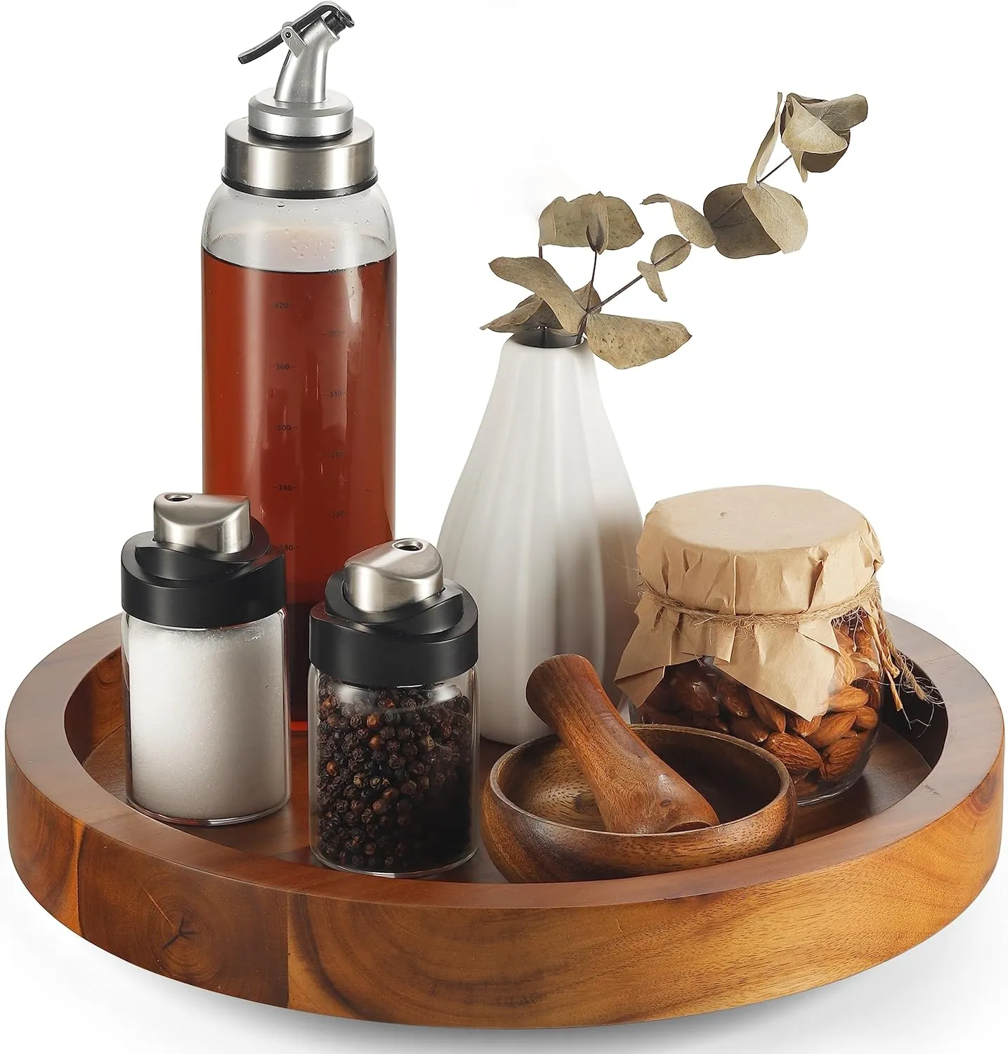 Tidtia 13 Drewno akacjowe Lazy Susan Organizer do szafki - Okrągły gramofon Lazy Susans na blat - Drewniana kuchnia Obrotowy pojemnik do przechowywania Pojemnik na żywność na centralny stół Spiżarnia na przyprawy' loading='lazy' title=