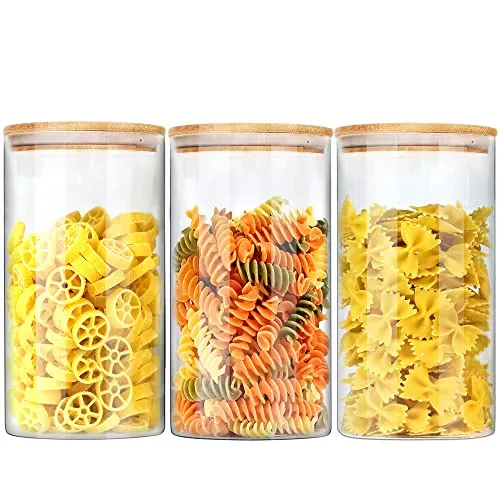 Ecoevo Szklane słoiki z bambusowymi pokrywkami (40 uncji w 3 opakowaniach) Szklane słoiki i zestawy kanistrów Szklane słoiki do przechowywania żywności z hermetycznymi pokrywkami Duże szklane kanistry z pokrywkami Szklane słoiki do spiżarni' loading='lazy' title=