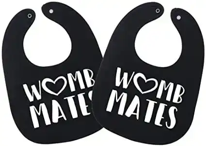 Womb Mates Twins Baby Bibs - 100% Soft Cotton, Unisex Twin Bib Set Black…