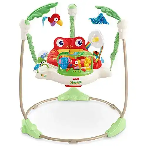Fisher-Price Rainforest Jumperoo, freestanding baby activity center with lights, music, and toys