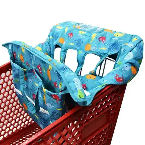 Twin Double Shopping Cart Cover for Baby Siblings with Carrying Case. Fit Wholesale Warehouse Grocery Stores Like Costco SAMS Club (Blue Sea World)