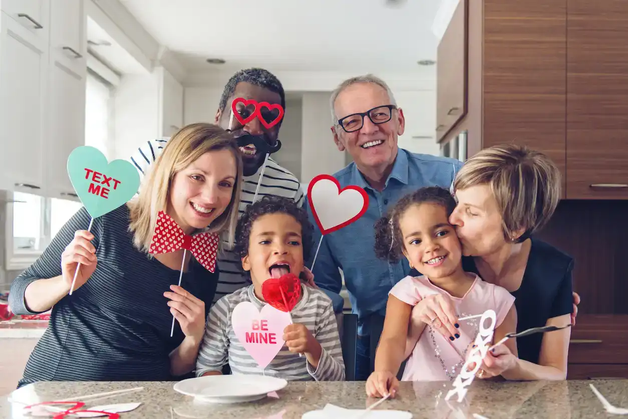 Mixed-race Family doing photobooth portraits