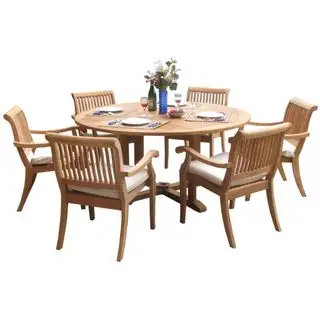 A Masten Juego de comedor de exterior redondo de teca para 6 personas