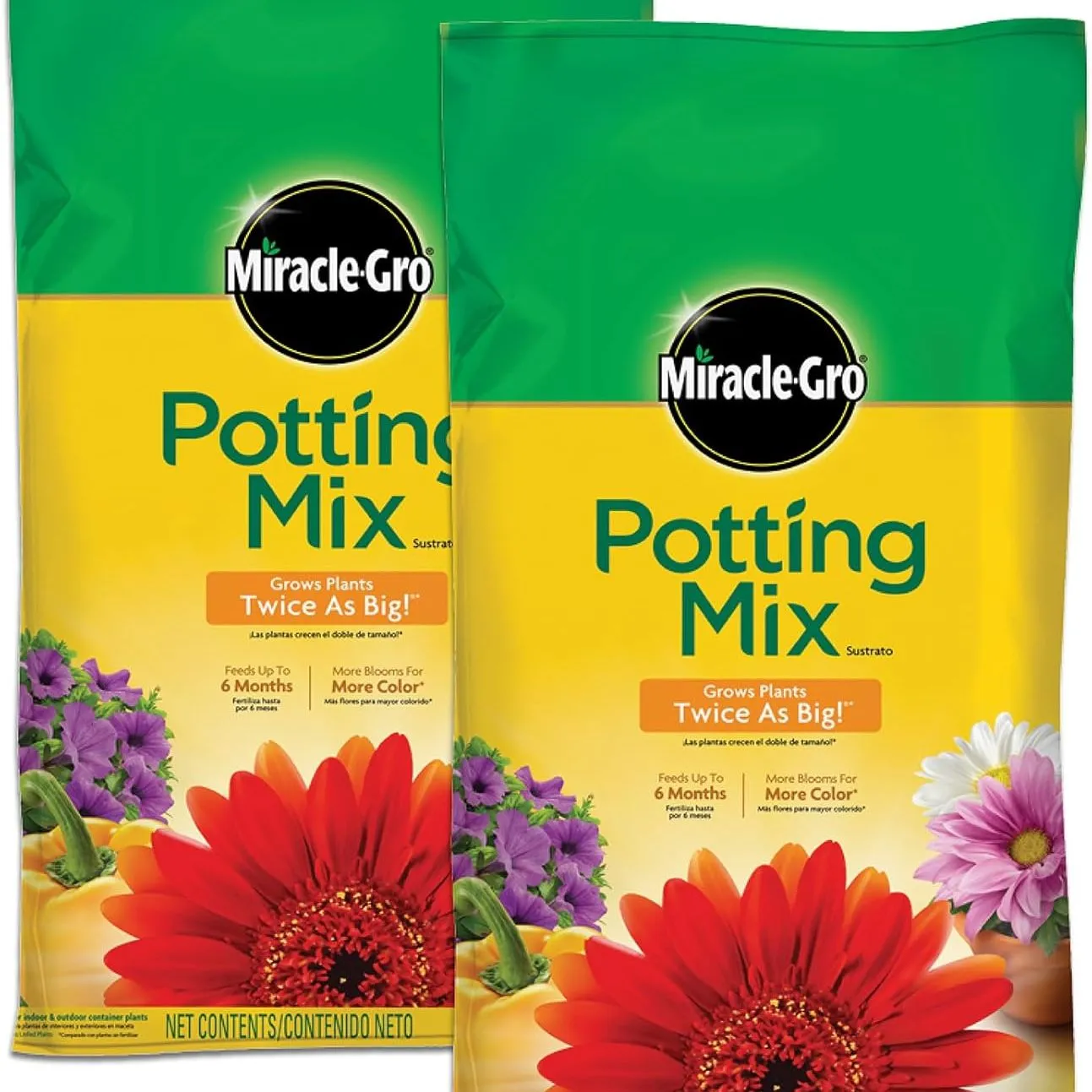 Miracle-Gro-Blumenerde für Kübelpflanzen, Blumen, Gemüse, einjährige Pflanzen, Stauden, Sträucher, ernährt bis zu 6 Monate lang, 16. Qt. 2er-Pack' loading='lazy' title=
