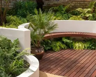 área de cubierta circular con paredes y plantas