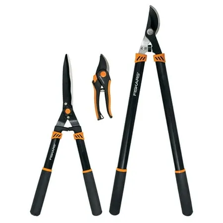 Nůžky a nůžky na zahradní nářadí Fiskars 3dílná sada s čepelemi z nerezové oceli černé a oranžové' loading='lazy' title=