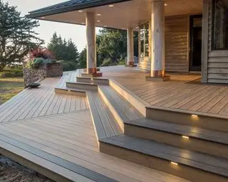 abgestuftes Terrassendesign mit Stufen und integrierter Beleuchtung