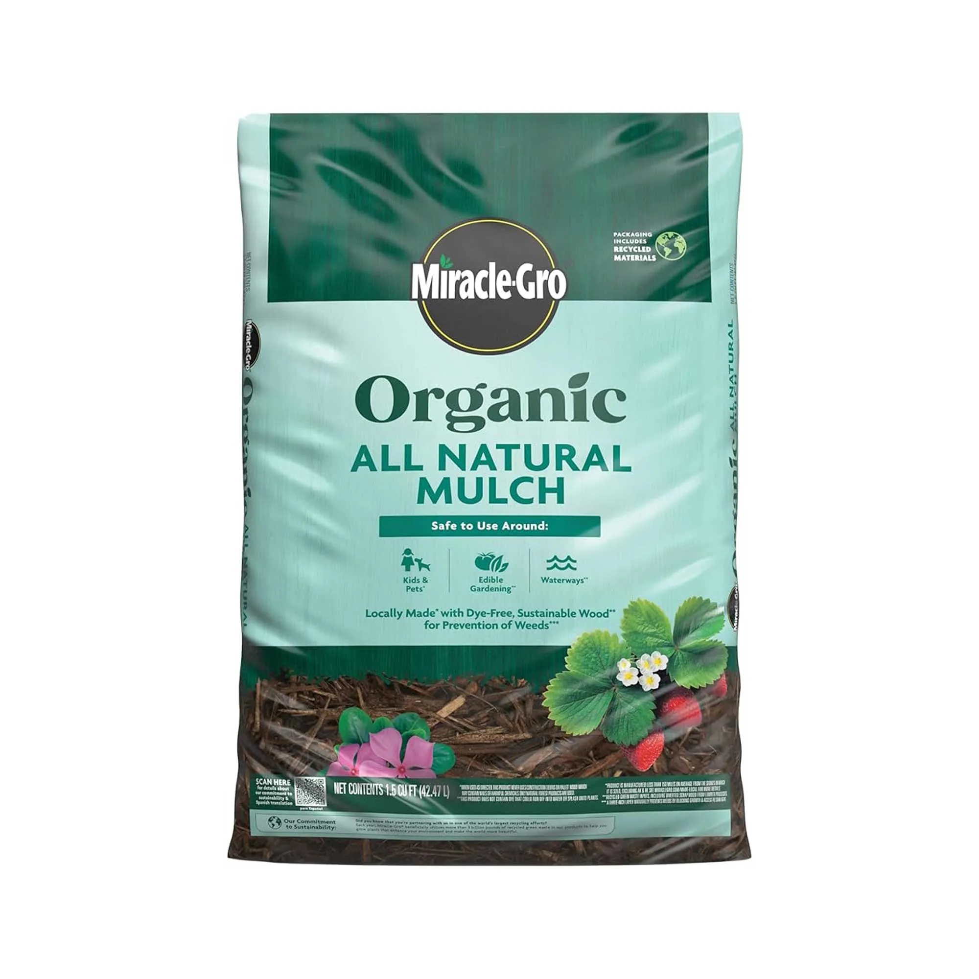 白い背景に Miracle-Gro の有機全天然マルチの袋' loading='lazy' title=