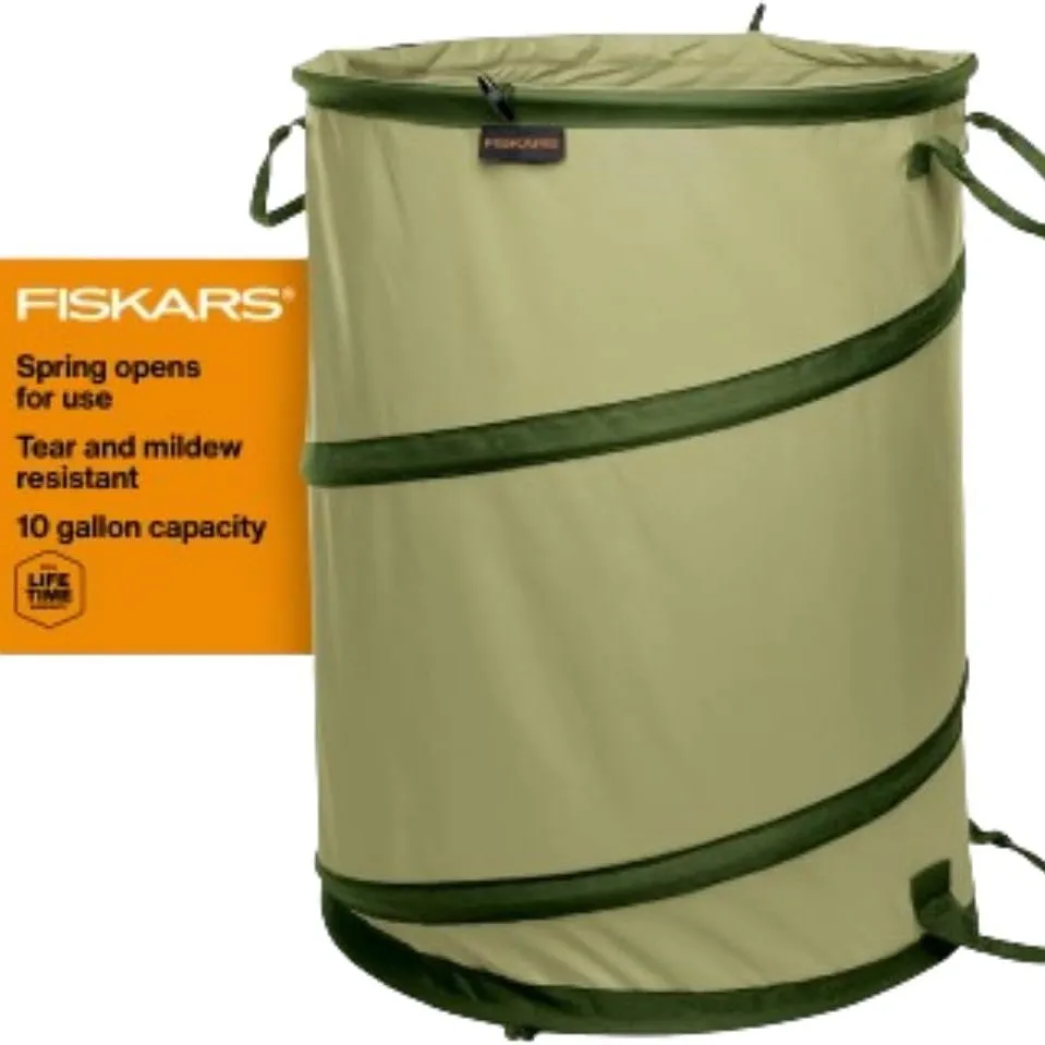 Fiskars Kangaroo Składana torba ogrodowa na odpady ogrodowe Pojemnik wielokrotnego użytku o pojemności 10 galonów do pielęgnacji trawników i prac ogrodniczych' loading='lazy' title=