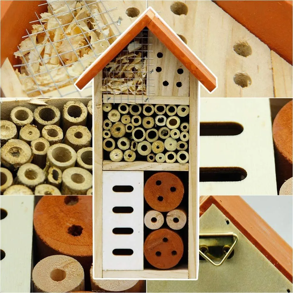 Lulu Home Drewniany domek dla owadów Wiszący hotel dla owadów dla pszczół Motyl Biedronki Pożyteczne siedlisko owadów Bug Hotel Ogród 10,4 x 3,4 x 5,4 cala' loading='lazy' title=