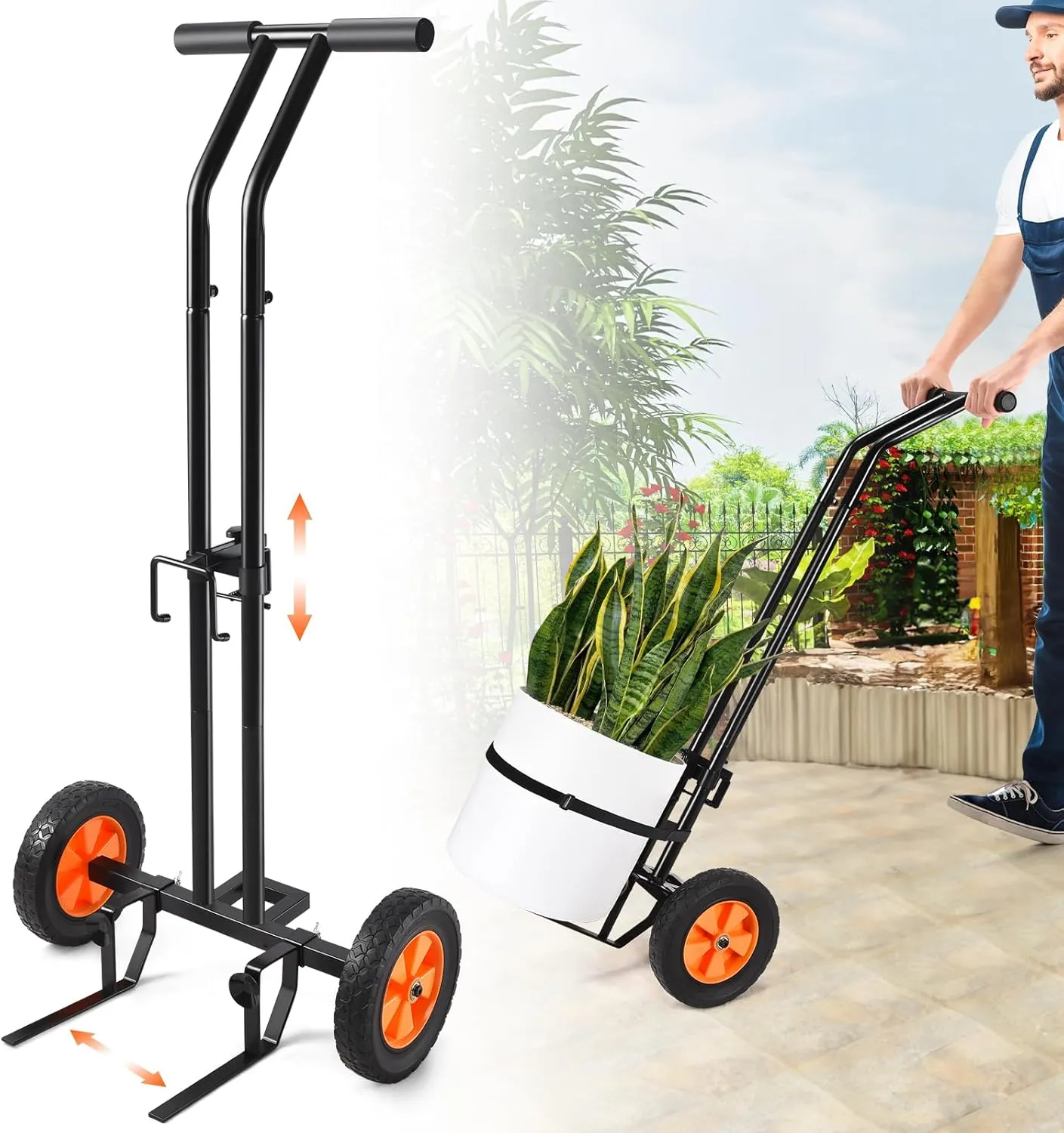 Carrito para plantas con ruedas Carro para plantas de alta resistencia con brazo de agarre ajustable y ventosas para macetas Carro para mover macetas de jardín con correa Ideal para uso en interiores y exteriores Negro' loading='lazy' title=