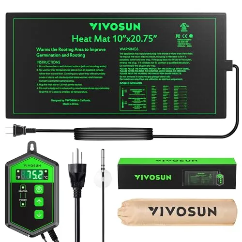 Vivosun 10x 20,75 Tapete térmico de mudas e conjunto combinado de termostato digital Ul & amp; Almofada de aquecimento hidropônico quente com certificação Met para estufa de jardinagem interna de germinação' loading='lazy' title=
