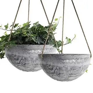 La Jolie Muse Macetas colgantes para flores – Juego de 2 cestas colgantes para interiores y exteriores de 10.0 in, diseño de mármol