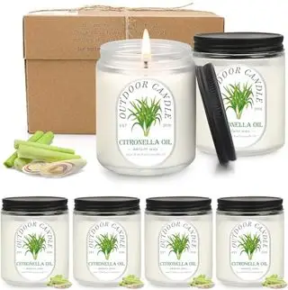 Citronella-Kerzen für den Außenbereich, 45 Unzen, 300 Stunden, große Citronella-Kerzen, 6er-Pack Kerzen im Glas für den Duft zu Hause, frische Citronella-Ölkerzen-Sets für draußen, drinnen, Schlafzimmer, Küche, Garten, Terrasse, Balkon, Camping