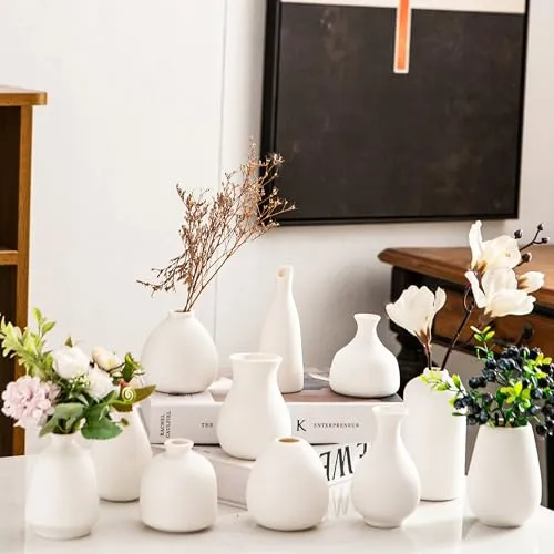 Keramické vázy Kendiis Bílá miniváza Sada 11 malých keramických váz na květiny Minikeramické vázy pro Pampas Hromadné vázy na trávu na svatební stůl Dekorace Boho Home Decor Diy dárek' loading='lazy' title=
