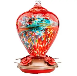 Mangeoire à colibris en verre soufflé rouge