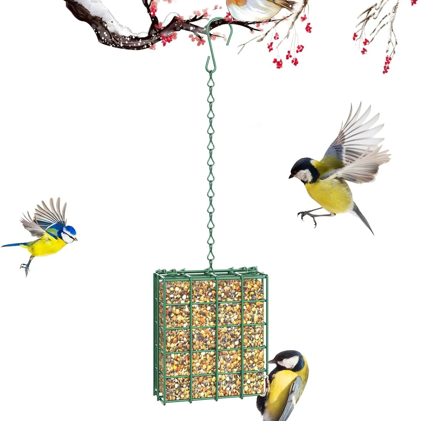 Flinter kŕmidlo pre vtáčiky vonku Krmítko pre vtáčiky Závesné kŕmidlo pre vtáčikov na záhradný dvor vonku - Kŕmidlá na tortu pre jedno lojové prilákanie vtákov Zelená' loading='lazy' title=