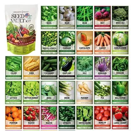 Gardeners Basics Kit de jardin de graines de légumes de survie Plus de 16 000 graines sans OGM et héritage Idéal pour les urgences Équipement de survie 35 variétés de graines pour planter des légumes 35 marqueurs de plantes gratuits' loading='lazy' title=