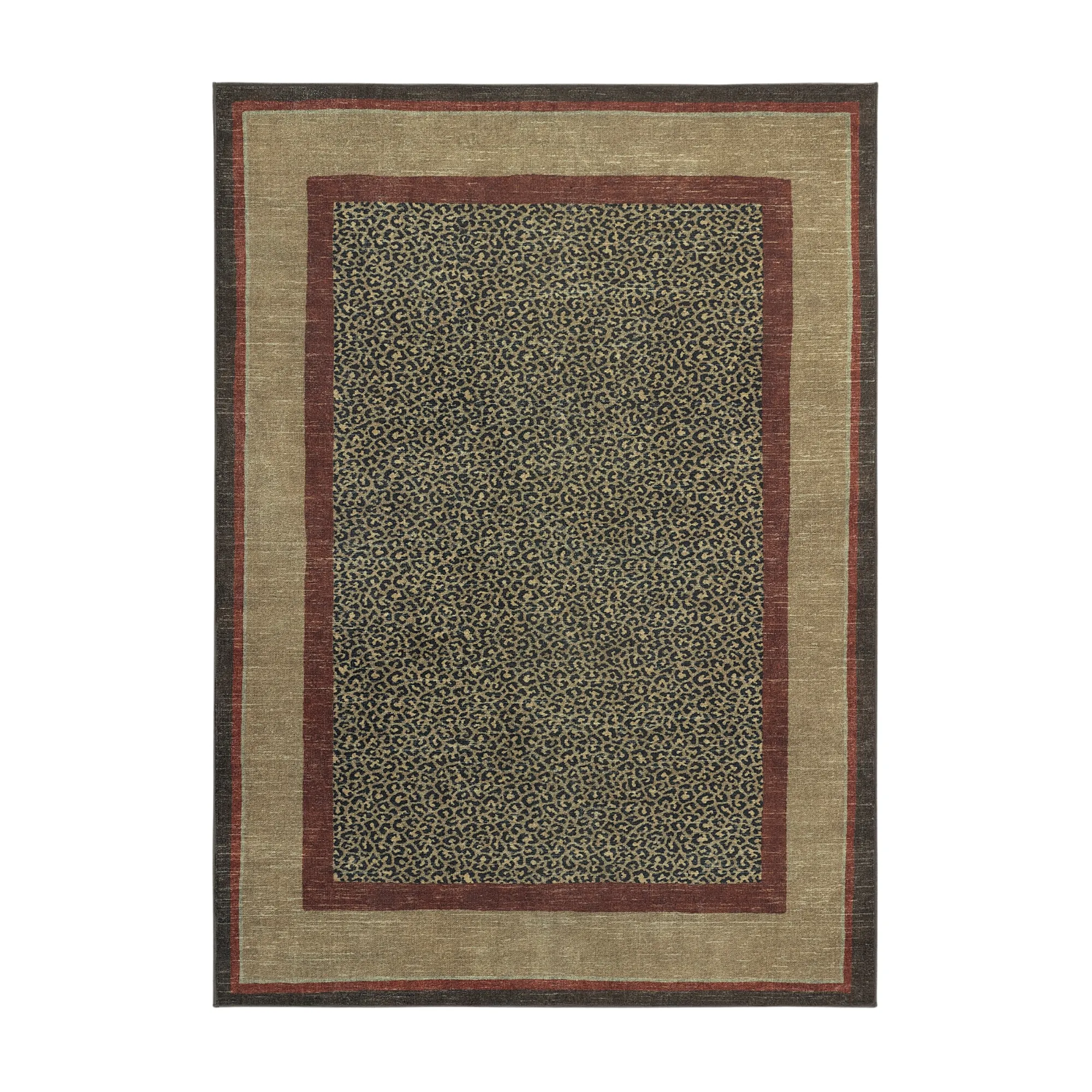 una alfombra con estampado de guepardo con un suave borde dorado y rojo' loading='lazy' title=