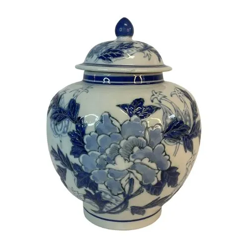 Vintage azjatycki słoik z imbirem Chinoiserie z połowy wieku' loading='lazy' title=