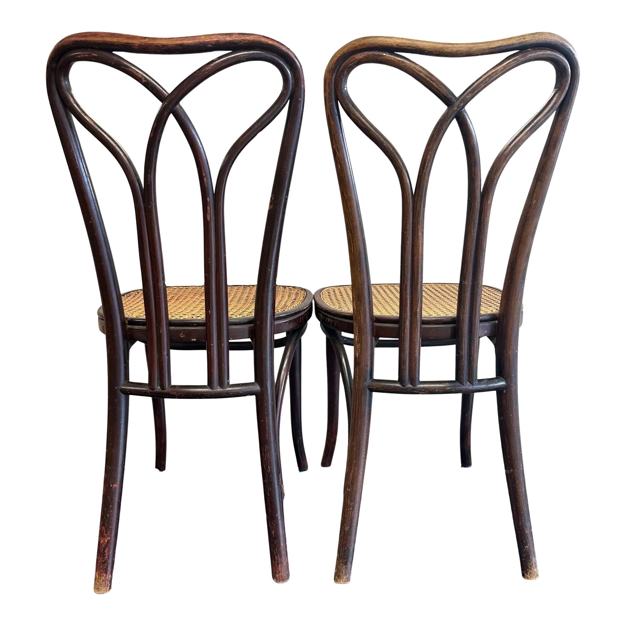 זוג כיסאות אוכל Thonet Bentwood וקנה לפני 1920 עם כתפי רגליים בצורת לולאה' loading='lazy' title=