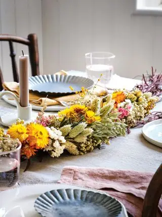 Tørket blomsterbord midtpunkt krans
