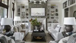 sala de estar neutra em estilo moderno de fazenda