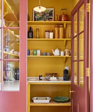 quarto amarelo com despensa rosa e amarela