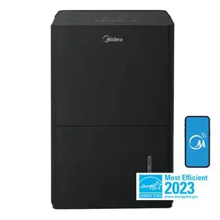 Um desumidificador inteligente EnergyStar Midea de 50 litros em um fundo branco com o logotipo Energy Star