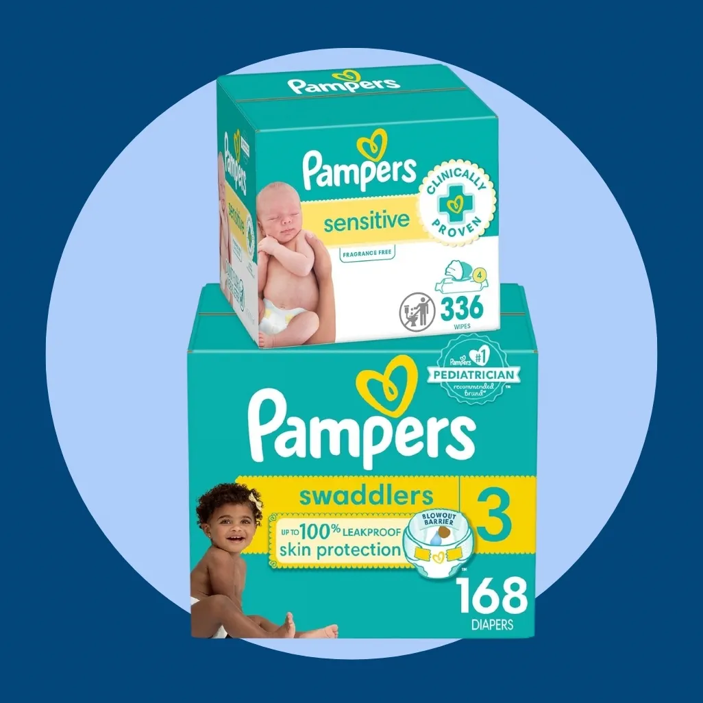Pampers Swaddlers Diapers Size 3 and Baby Wipes
