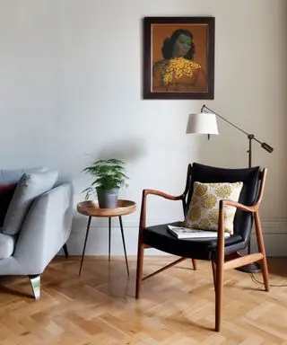 Salon moderne du milieu du siècle avec une influence scandinave
