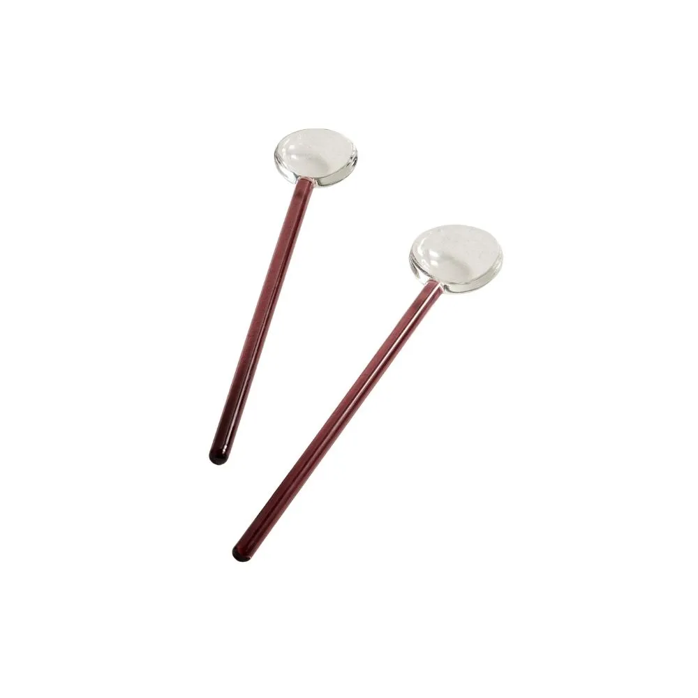 Servierlöffel aus Glas mit schlanken dunkelrosa Griffen' loading='lazy' title=