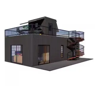 A Home Depot Tiny Home - the Getaway Pad 540 sq. ft. 1 seng og takterrasse mot en hvit bakgrunn