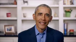 Barack Obama lors d'un appel vidéo chez lui