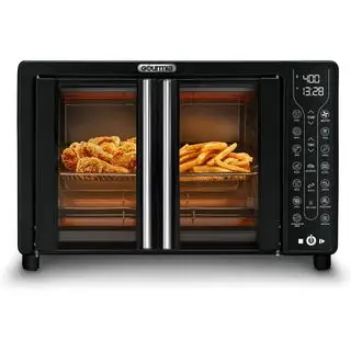 Fritéza s francúzskymi dverami Gourmia na bielom pozadí.