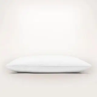 ベージュの背景にダウン チャンバー枕。