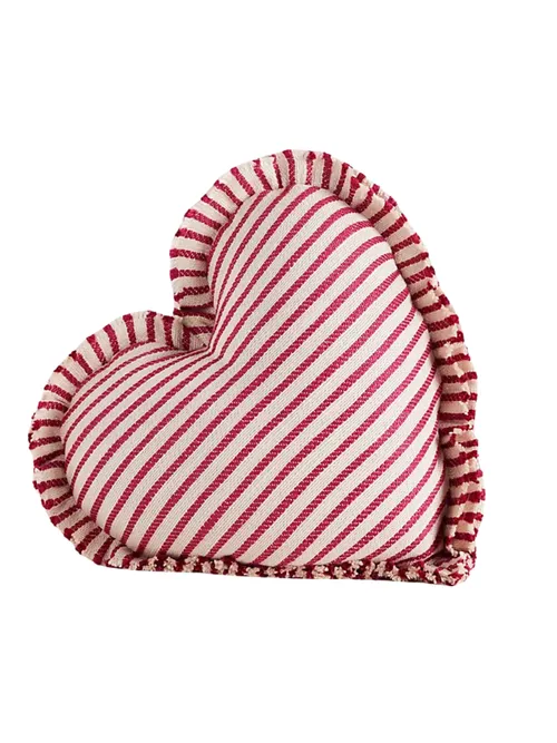 Cuscino a forma di cuore a righe in misto lino di lusso' title=