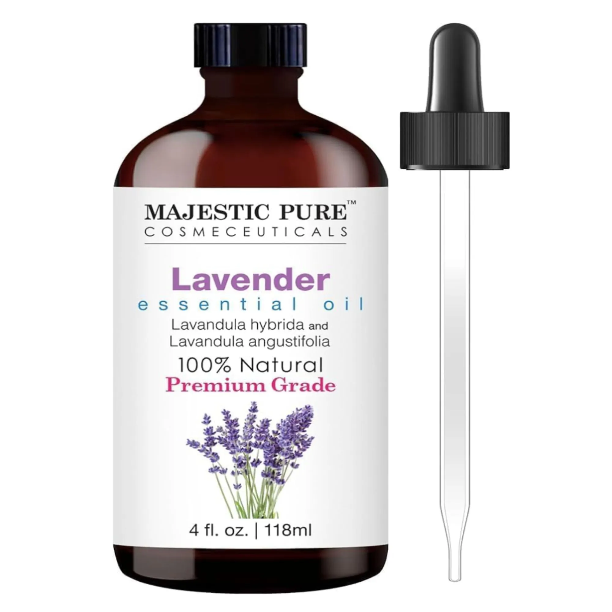 Huile essentielle de lavande pure Majestic avec compte-gouttes en verre' loading='lazy' title=