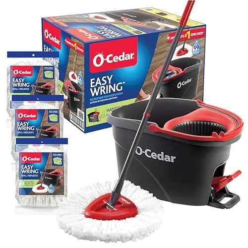 O-Cedar EasyWring Microfiber Spin Mop & amp; מערכת ניקוי רצפות דלי עם 3 מילוי נוסף' loading='lazy' title=