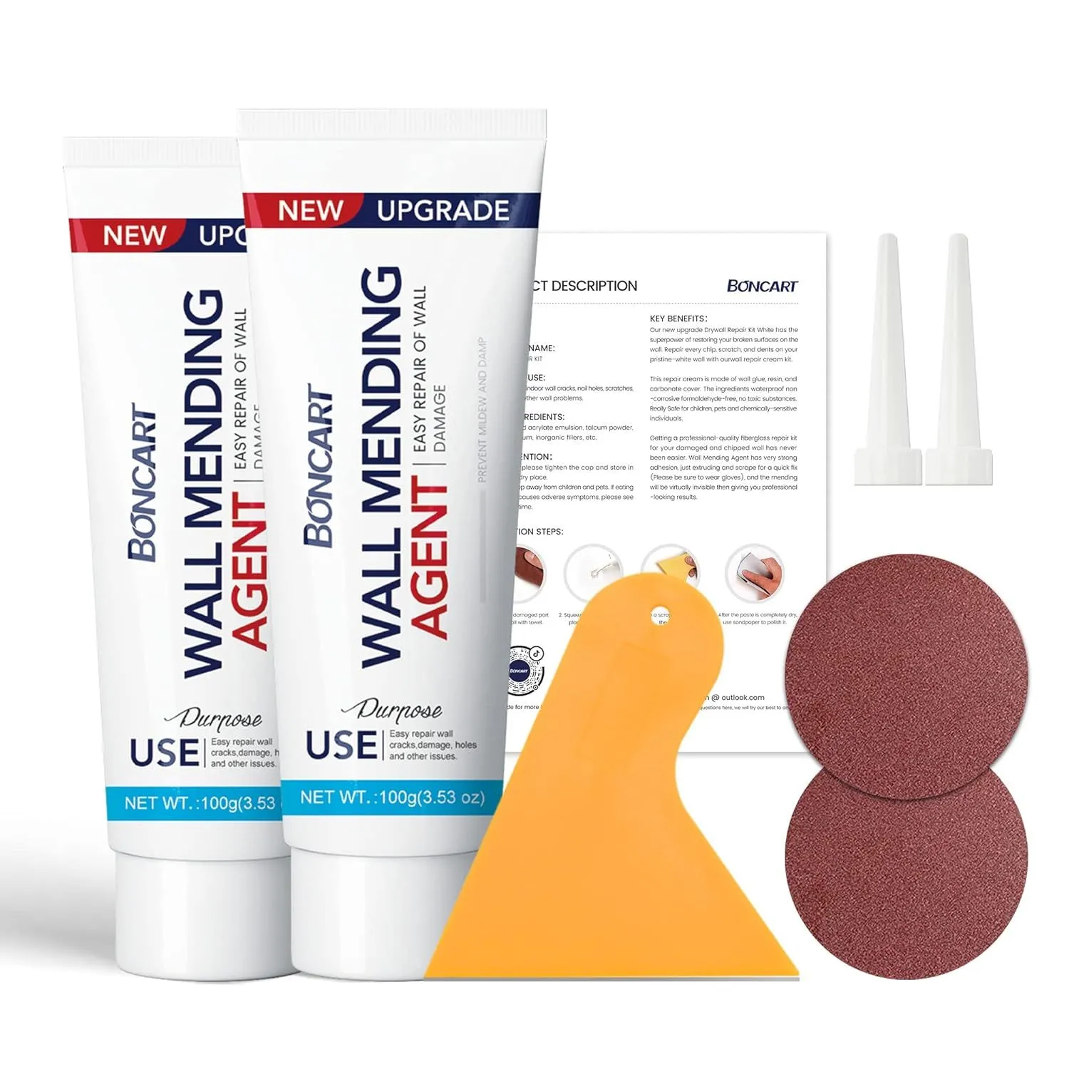 Kit di riparazione per cartongesso Confezione da 2 pezzi per riparazione pareti Agentwall Spackle con raschietto per riempimento fori sulla superficie della parete Soluzione semplice e veloce' loading='lazy' title=