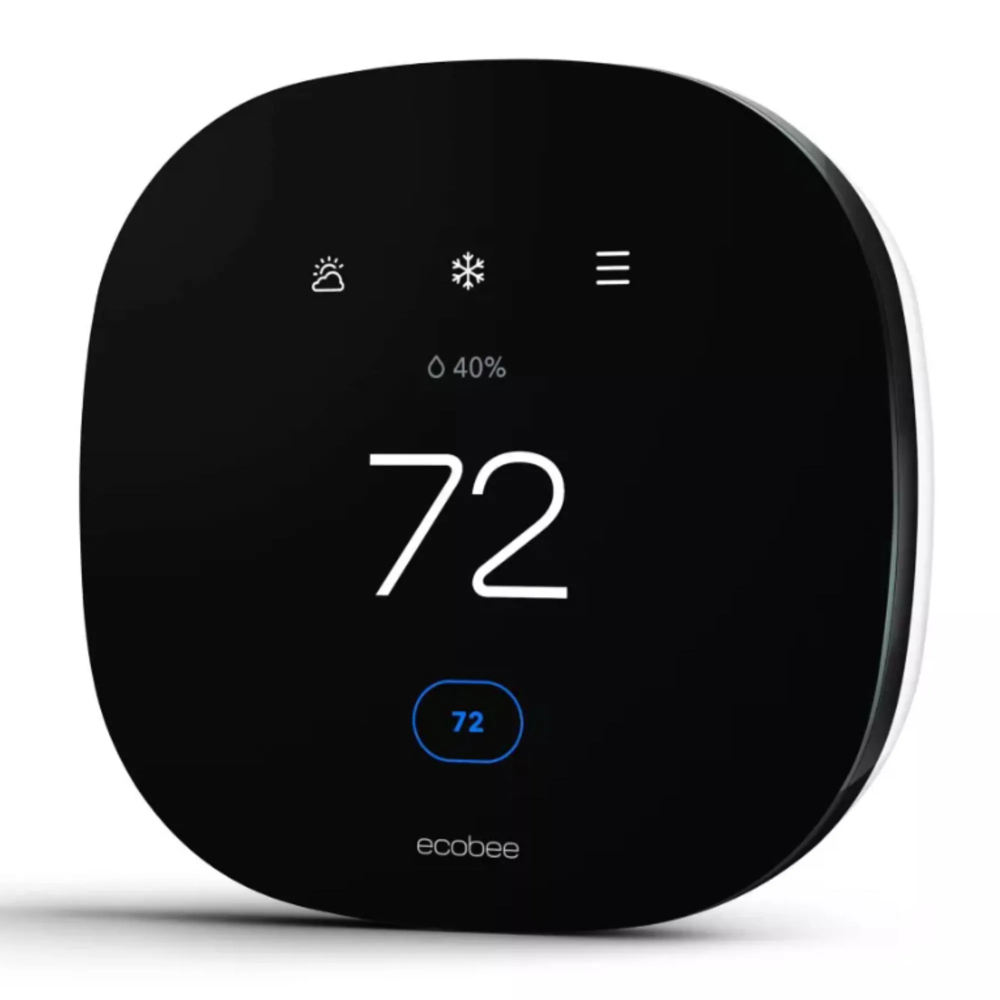 תרמוסטט Lite Smart מרובע מעוגל המראה טמפרטורה של 72 מעלות ו-40% לחות' loading='lazy' title=