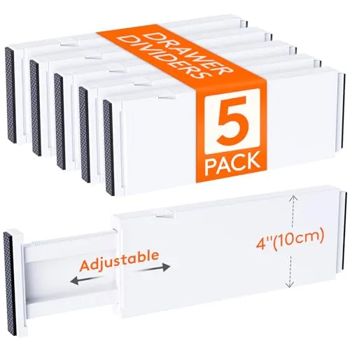 5 opakowań białe dzielniki szuflady plastikowe 4 wysokie 11-17' loading='lazy' title=